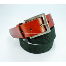 Fashionable Canvas Belt with Full Grain Leather (EUBL0284-35)